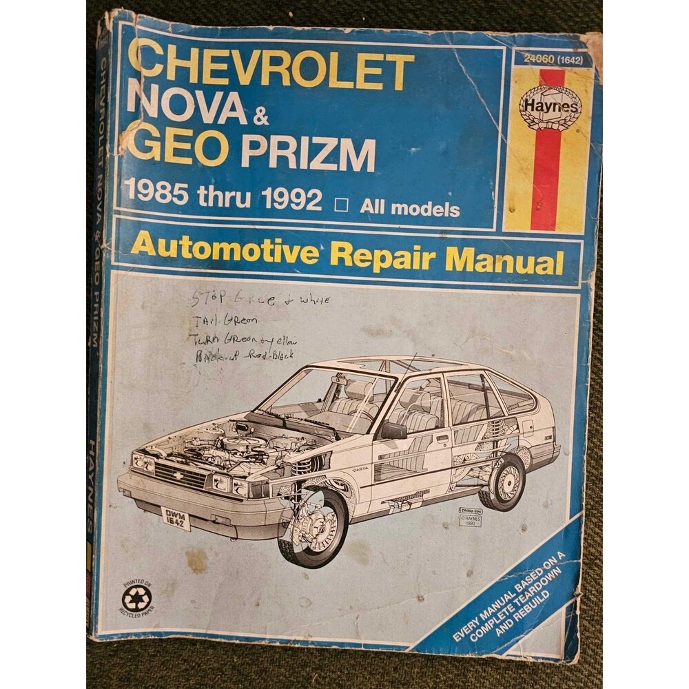Haynes 1642 Chevrolet Nova Geo Prizm Repair Manual Vintage Shop